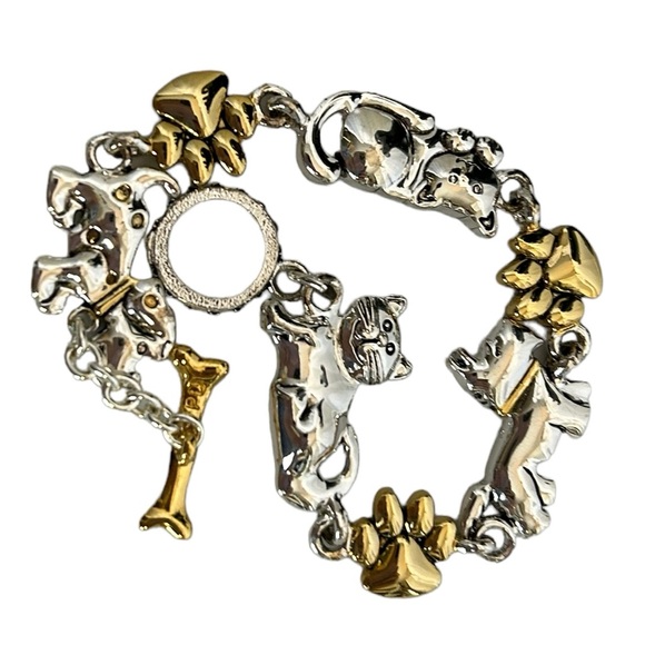 Dog and Cat Lover Bracelet Gold and Silver Tone Link Vintage 80s Premier Designs - Picture 6 of 6